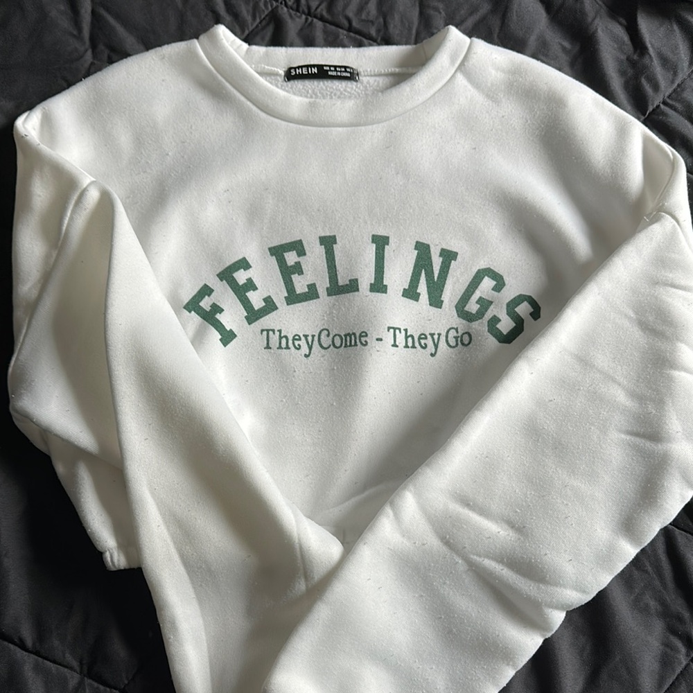 SHEIN Graphic White and Green Long Sleeve Hoodie